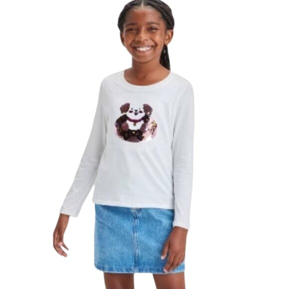 Girls Long Sleeve Flip Sequin 'Puppy Doughnut' T-Shirt - Size: 10/12 Large - Picture 3 of 7